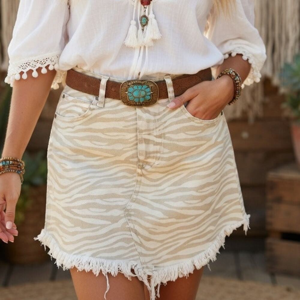 We the Free Tan Tiger Stripe Denim Mini NWt Skirt 25
